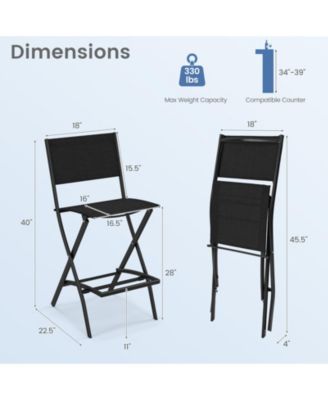 Folding Bar Stools Set of 2 Patio Sling Chairs Backrest Humanized Footrest