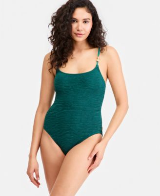 Women's Scoop Neck Texture One-Piece Swimsuit