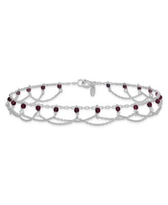 925 Sterling Silver 10 Inch Rhodolite Garnet Beaded Draped Anklet