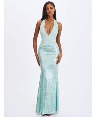 Women's Wendale Mint Sequin Plunging Mermaid Maxi Dress