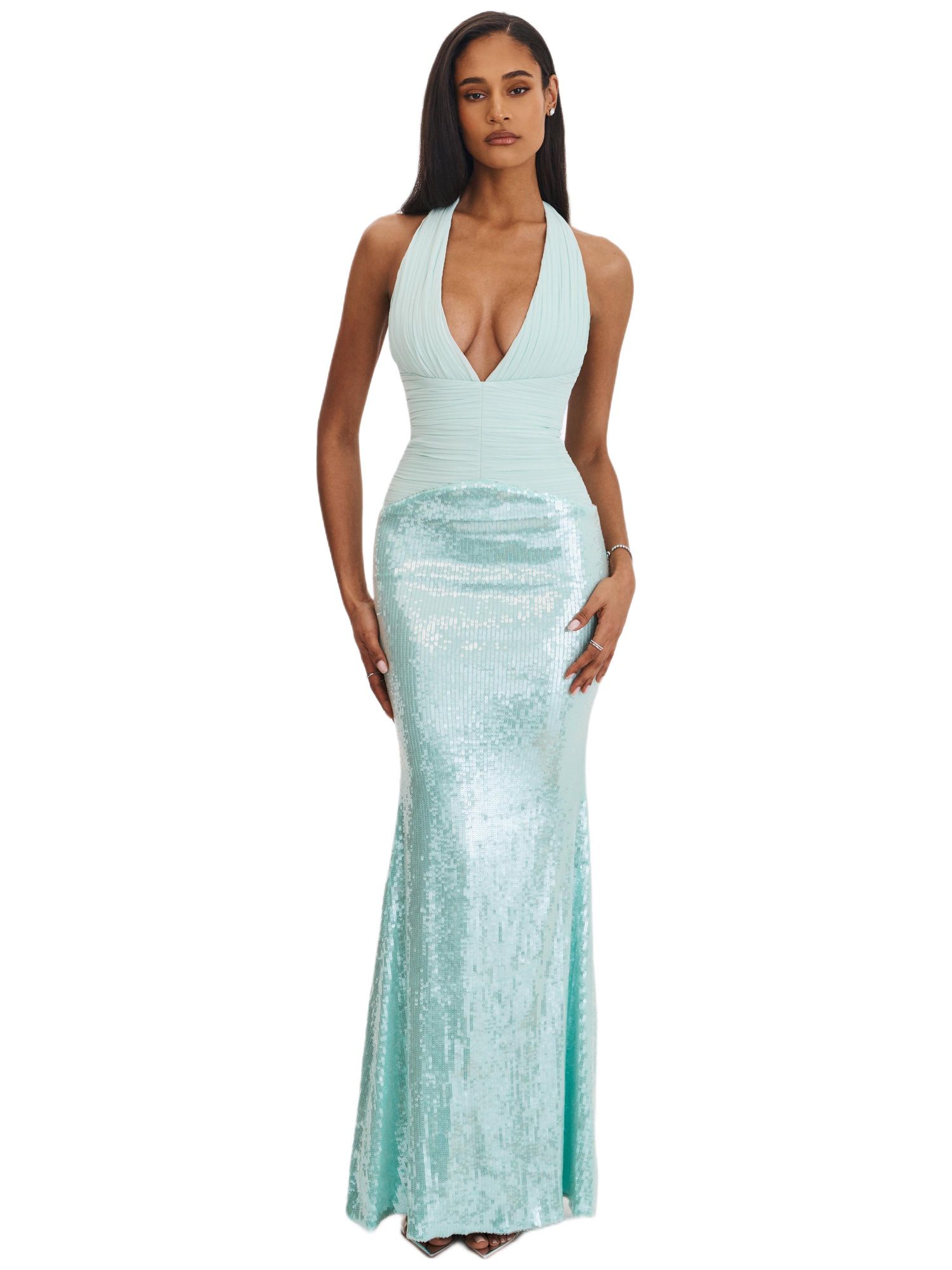 Women's Wendale Mint Sequin Plunging Mermaid Maxi Dress