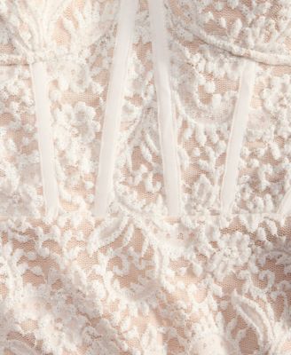 Juniors' Lace Corset Sleeve Slim Midi Dress