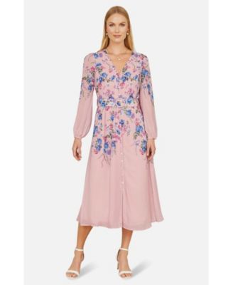 Women's Belted Floral Midi Dress