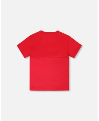 Toddler Boys Cotton Colorblock Jersey T-Shirt with Chest Pocket Rouge - Toddler|Child