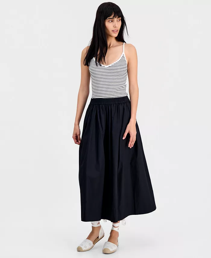 Women's Pull-On Cotton Poplin Midi Skirt - thumbnail 7