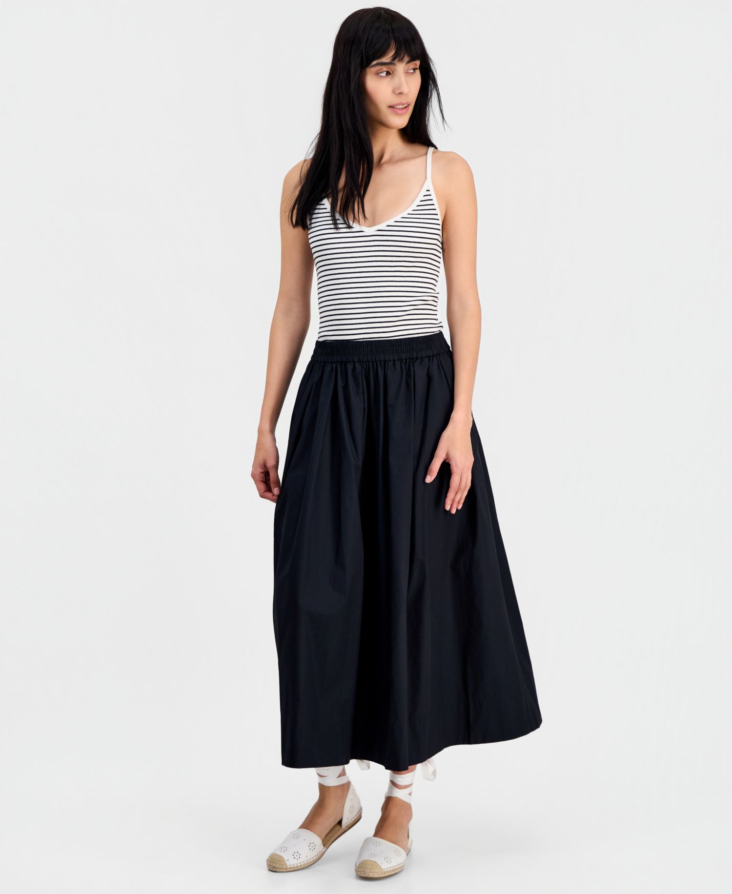 Women's Pull-On Cotton Poplin Midi Skirt