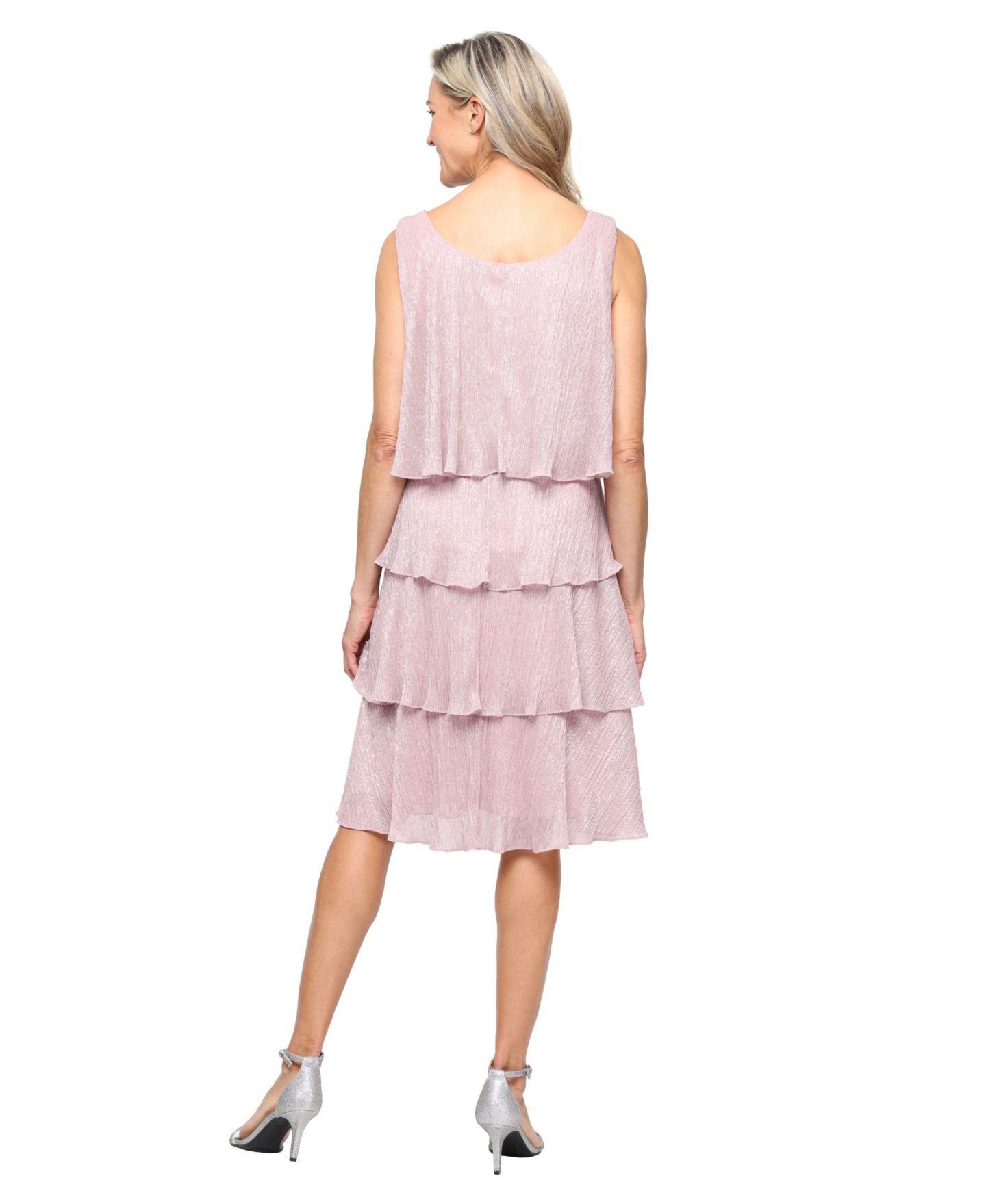 Женское платье SL Fashions Petite Tiered A-Line Midi, цвет: Выцветший розовый — фото 3