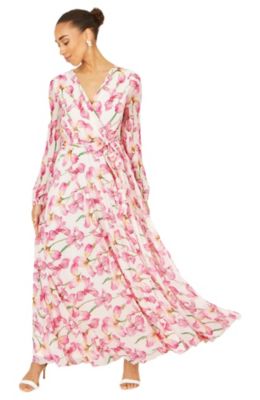 Women's Orchid Floral Pleated Wrap Maxi Dress