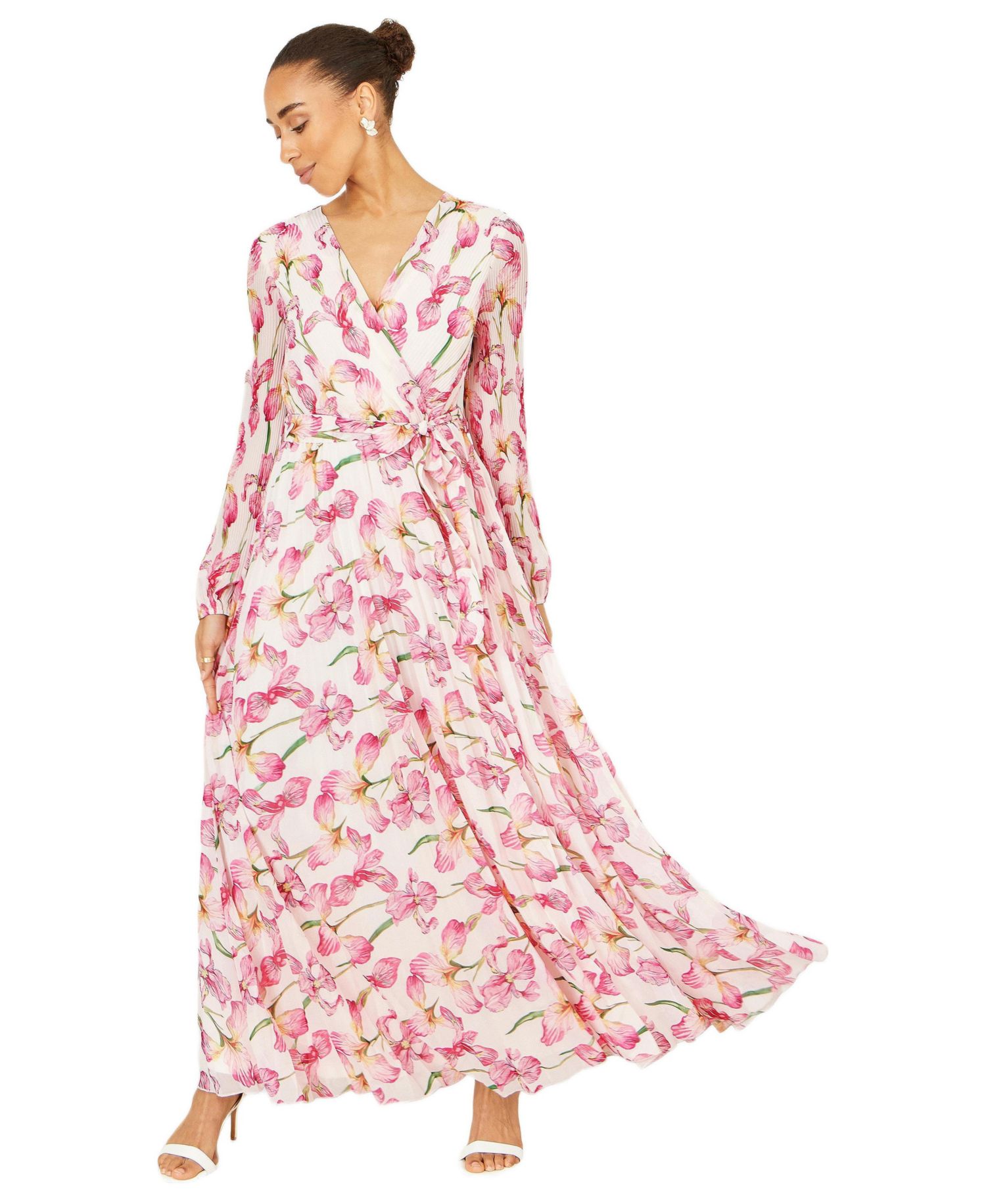 Women's Orchid Floral Pleated Wrap Maxi Dress