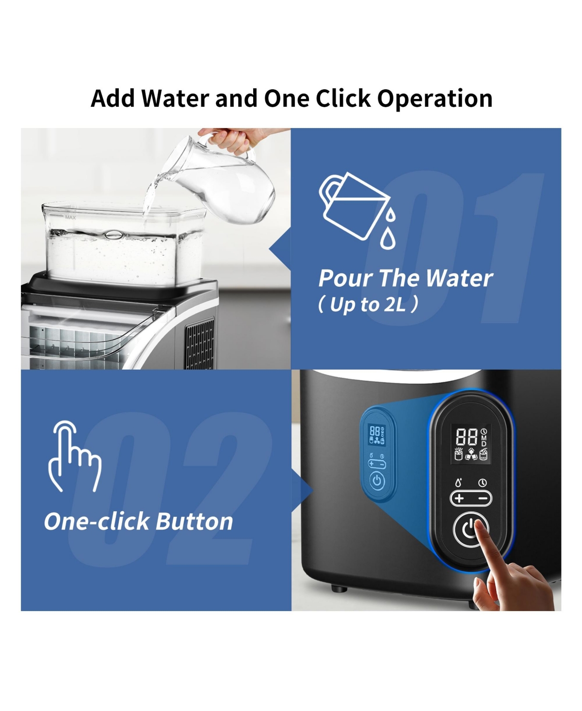 Euhomy 34-lb Cube Ice Countertop Portable Ice Maker in Black with Self Cleaning