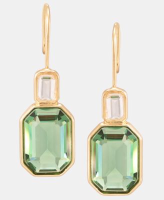 Gold-Tone Aqua Stone Double Drop Earrings