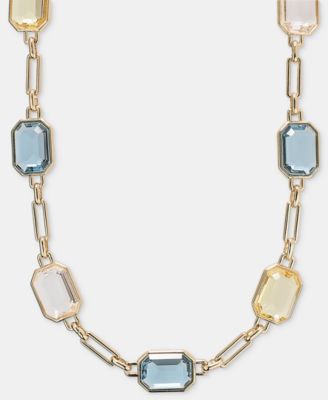 Gold-Tone Stone Chain Collar Necklace 