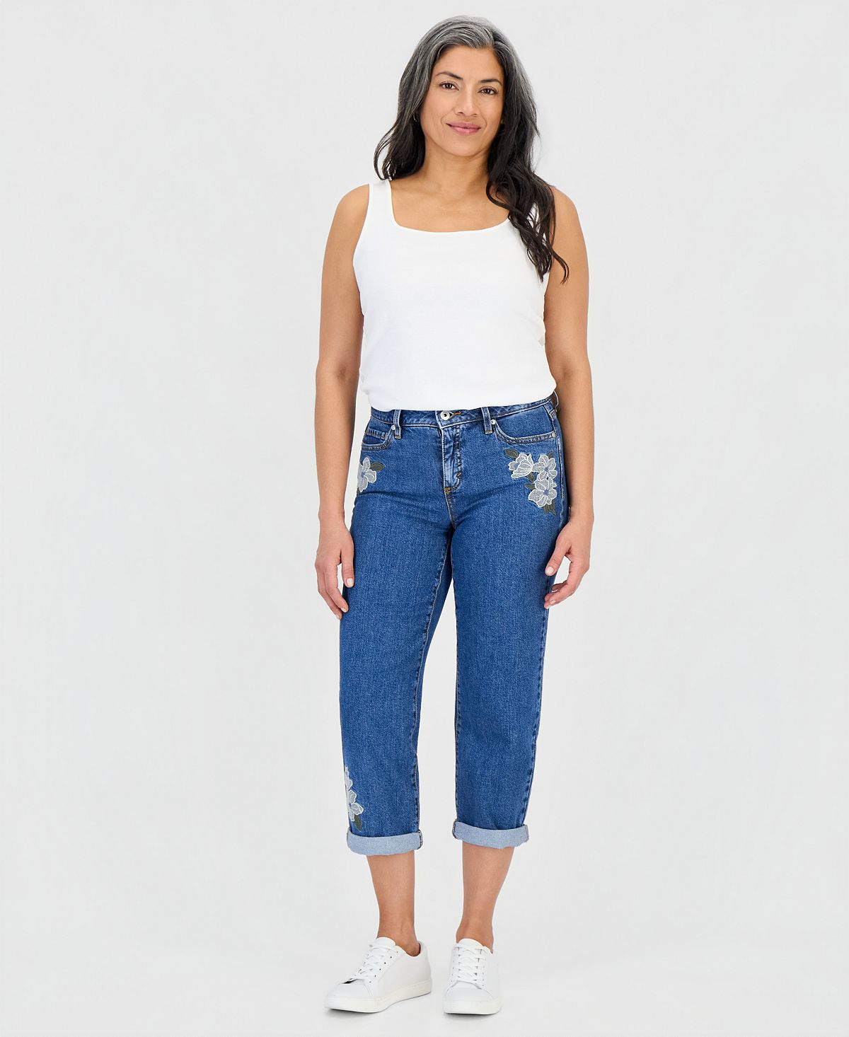 Style & Co Women's Embroidered Mid Rise Relaxed Straight-Leg Jeans, Macy's Exclusive view 1 — MAYCSS fashion products