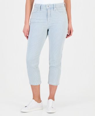 Petite Engineer-Stripe High-Rise Cropped Jeans