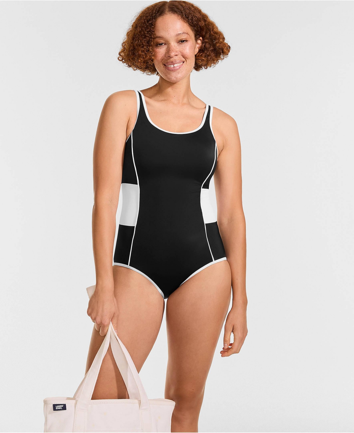 Lands' End Women's Long Torso Tugless Scoop Neck Low Leg One Piece