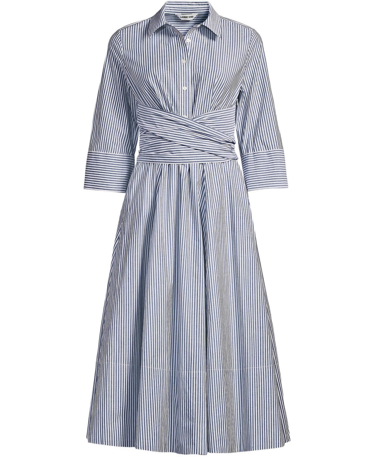 Lands' End Women's Poplin Midi Wrap Front Dress