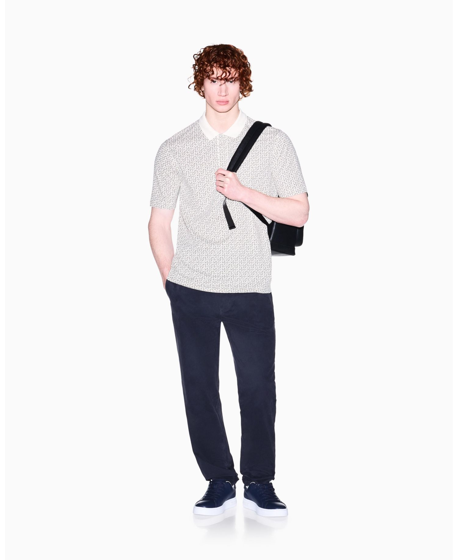 Men's Pique Allover Logo Print Polo Shirt