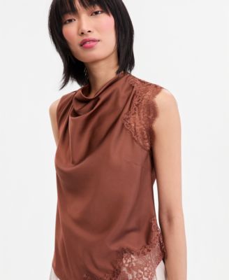 Women's Lace-Trim Cowl-Neck Sleeveless Top