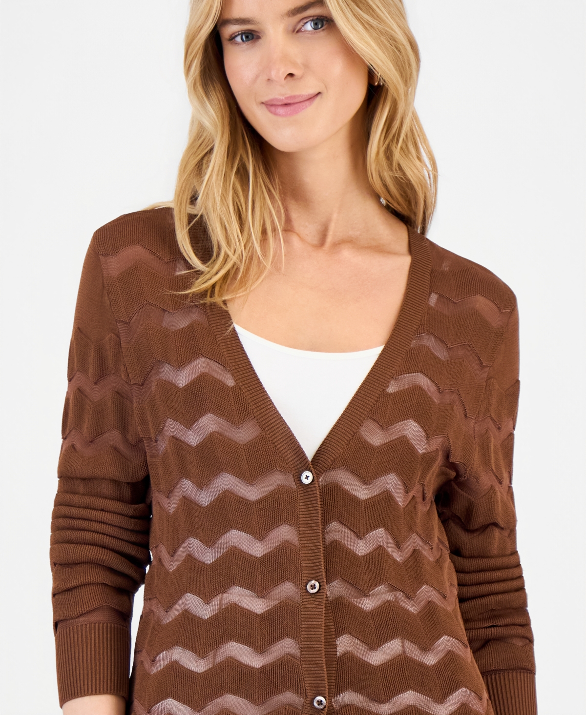I.n.c. International Concepts Women's Sheer Chevron Stripe Cardigan, Macy's Exclusive