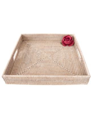 Artifacts Trading Company Rattan Square Tray with Cutout Handles