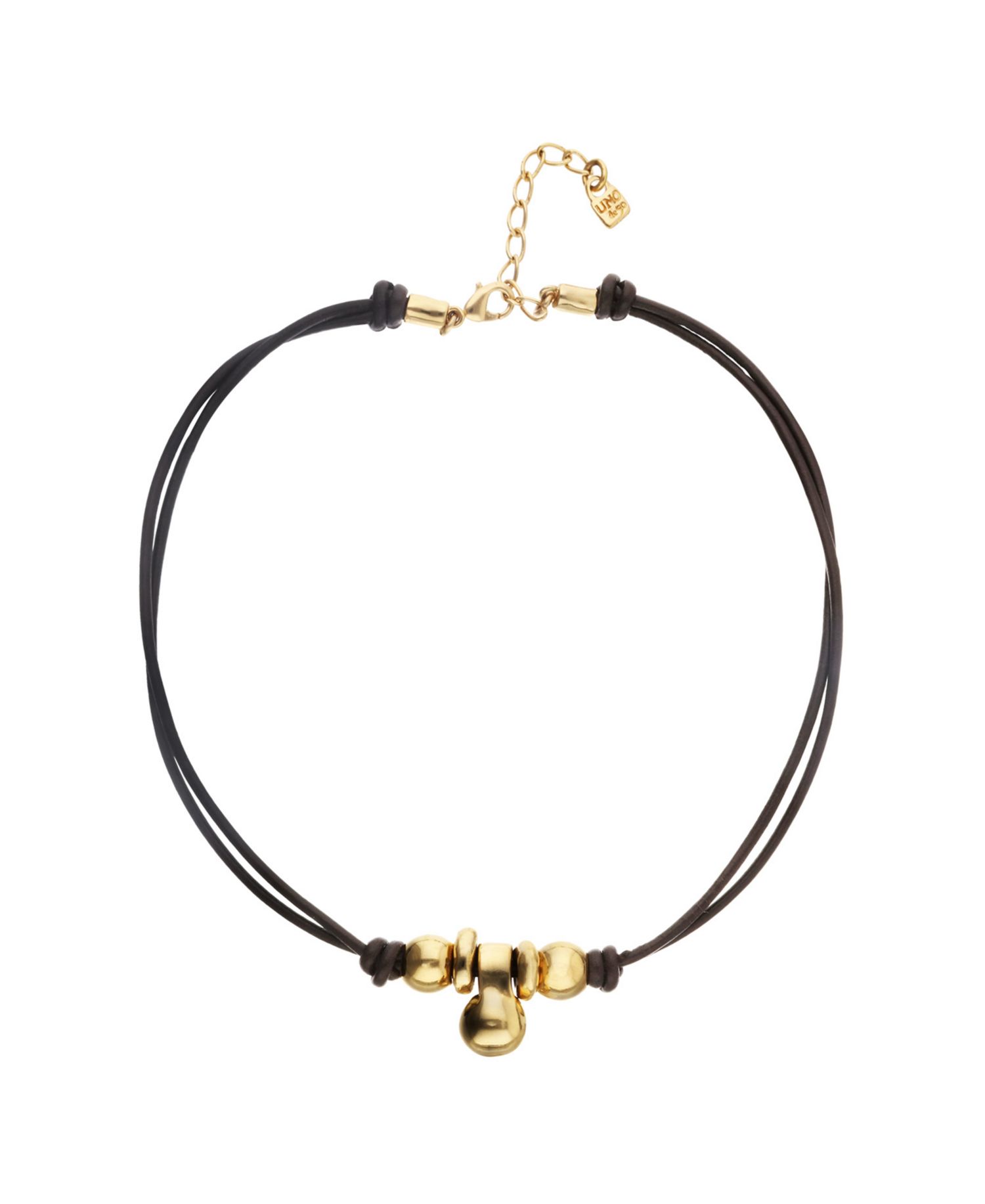 Leather Necklace with Three 18k Gold Alloy Plated Balls
