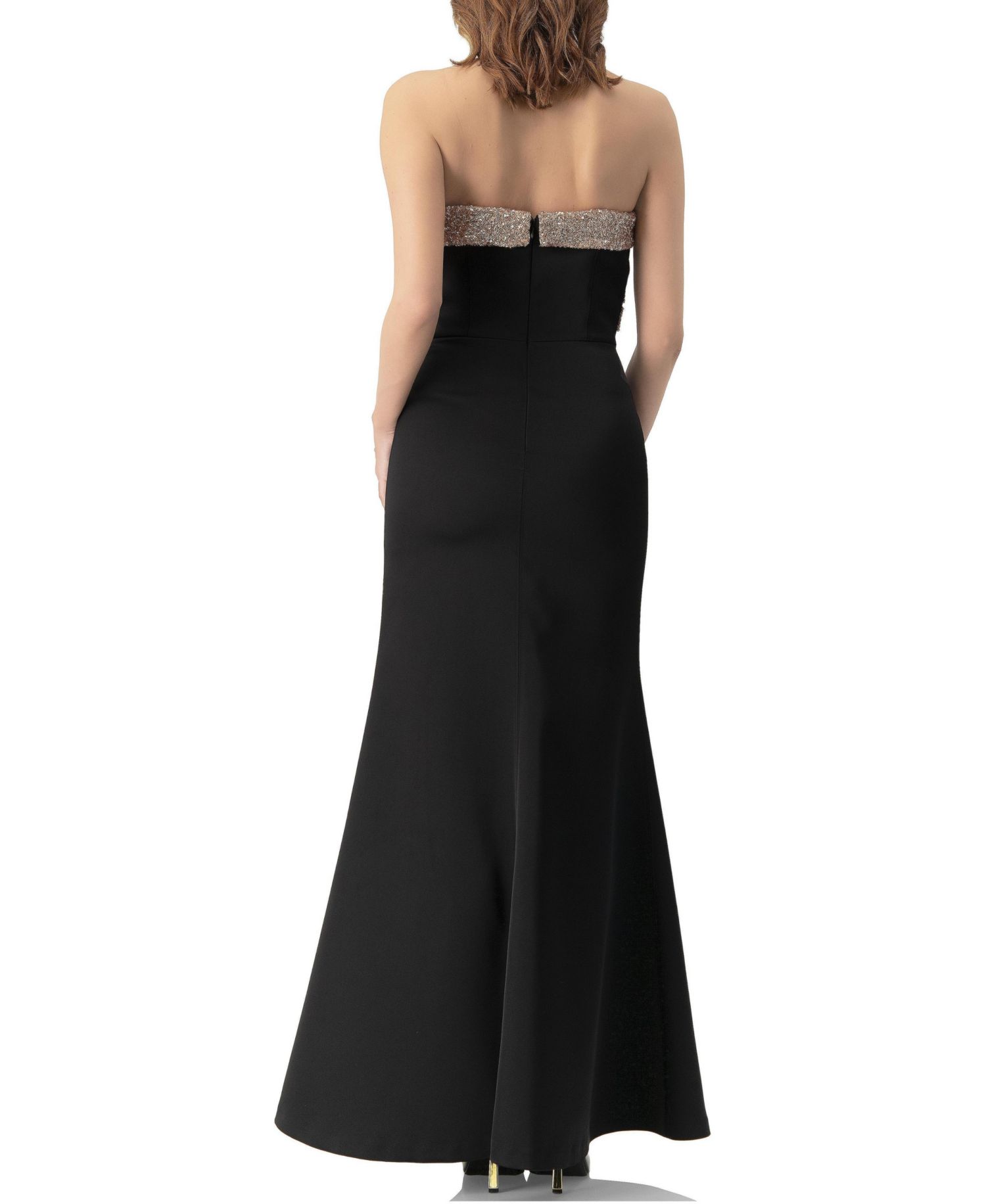 Women's Long Strapless Dress with Sequin Bow