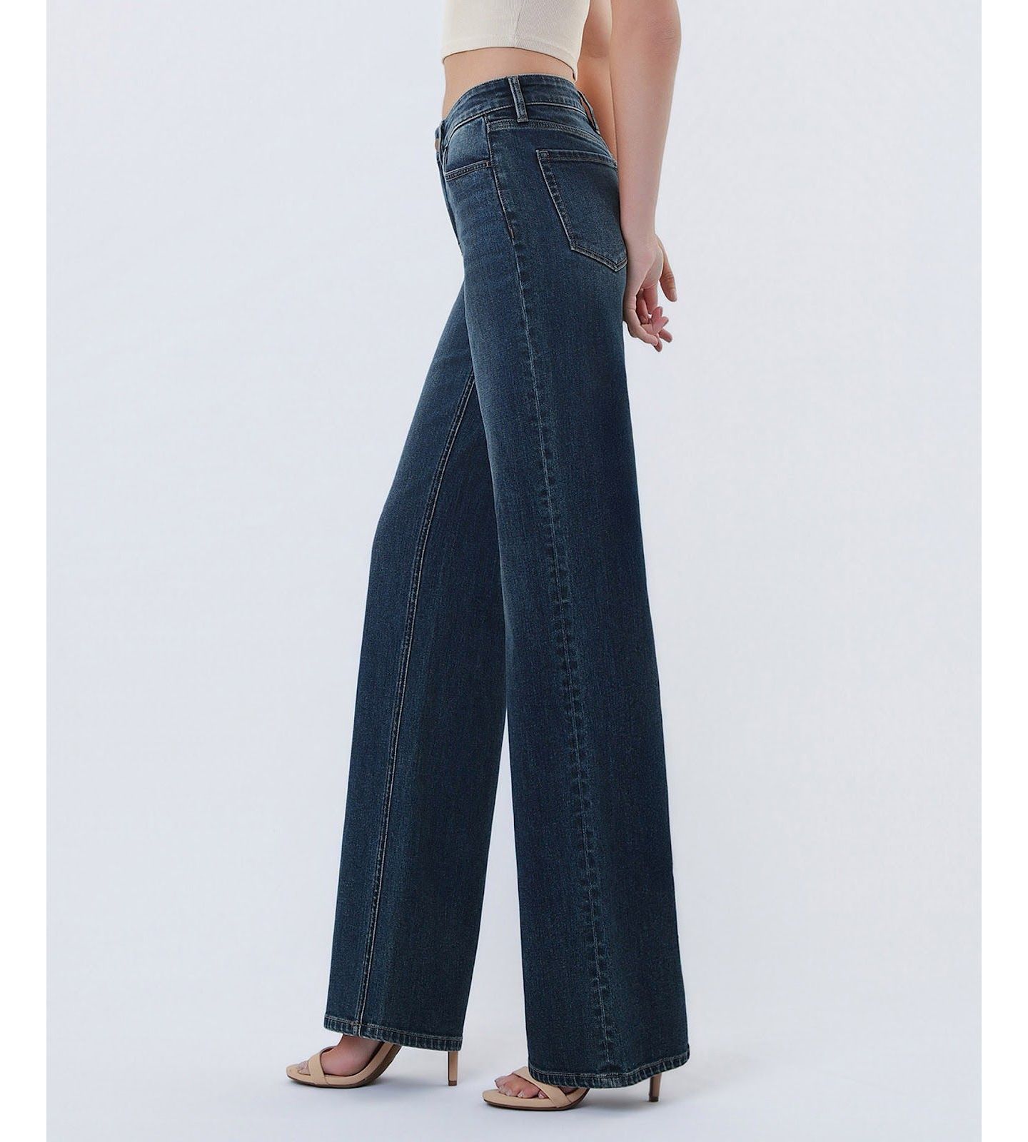 Женские джинсы Flying Monkey Mid Rise Full Length Wide Leg, цвет: Синий — фото 3