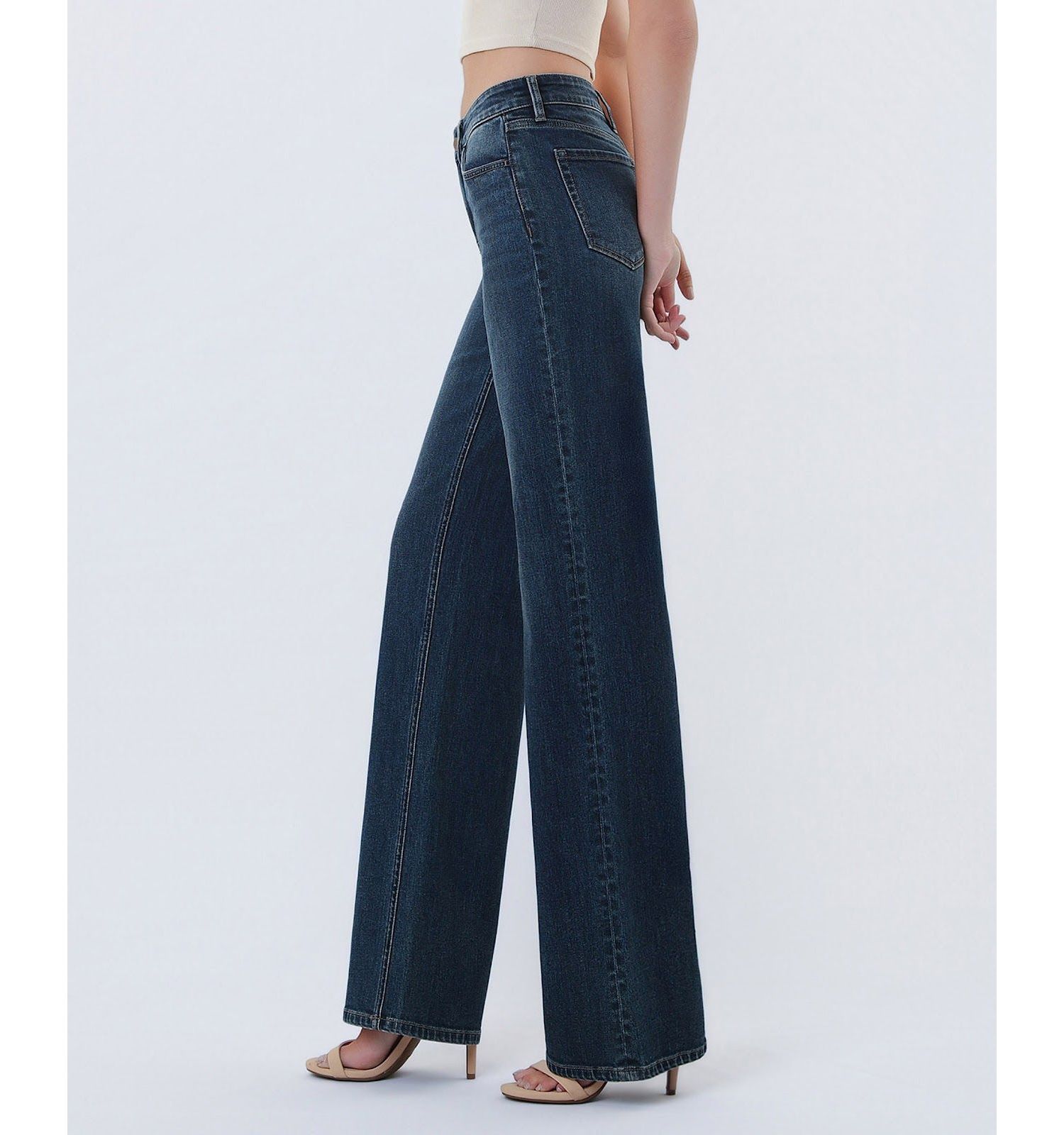 Women's Mid Rise Full Length Wide Leg Jeans