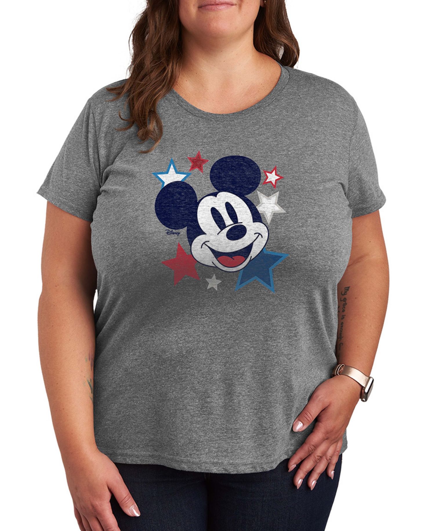Plus Size Disney Mickey Stars USA Graphic Crewneck T-Shirt