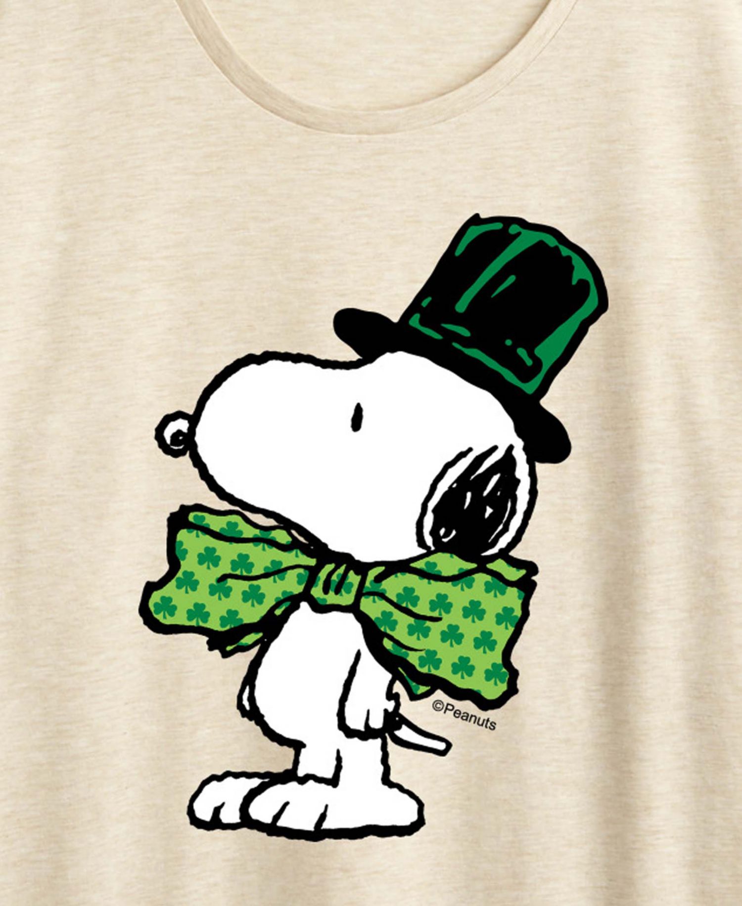 Plus Size Peanuts Snoopy Bowtie St. Patrick's Day Graphic Crewneck T-Shirt