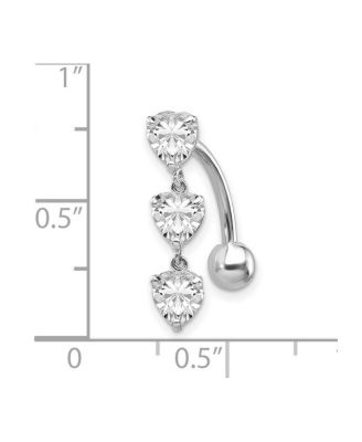 Solid 10k Gold 14g 5mm Triple Love Heart Cubic Zirconia Belly Ring Dangle Body Piercing Ring