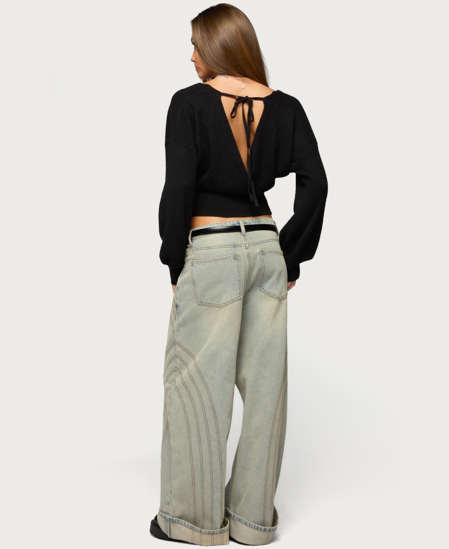 Женский свитер Edikted Lillia V Neck Wrap, цвет: Чёрный — фото 3