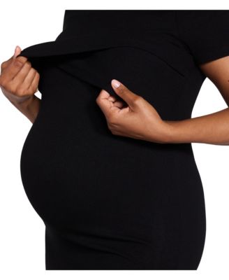 Maternity Motherhood Crew Neck Short Sleeve Nursing Midi Dress