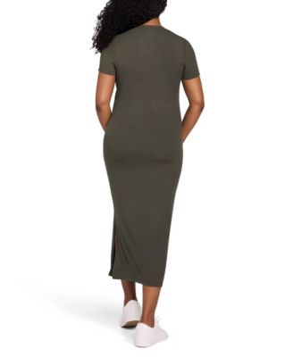 Maternity Motherhood Crew Neck Short Sleeve Nursing Midi Dress