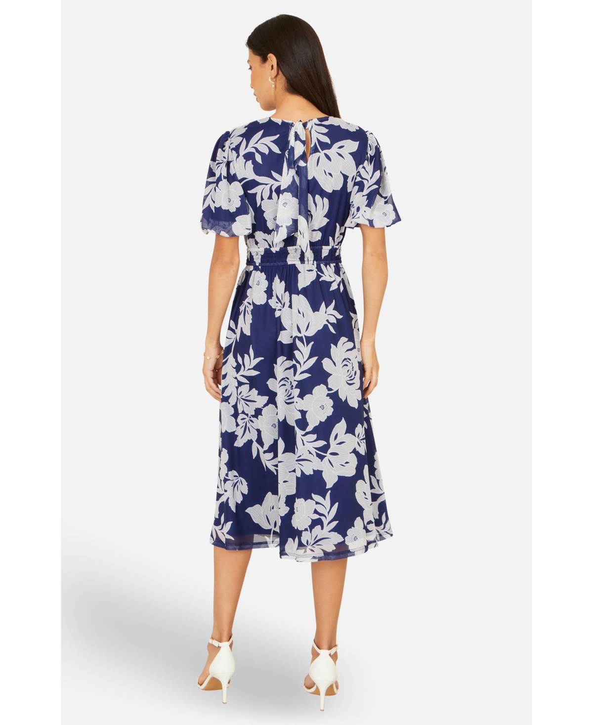 Yumi Women's Flower Stretch Mesh Midi Dress