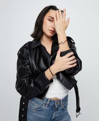 Red Leather Interlocked Carabiner Rigid Bracelet