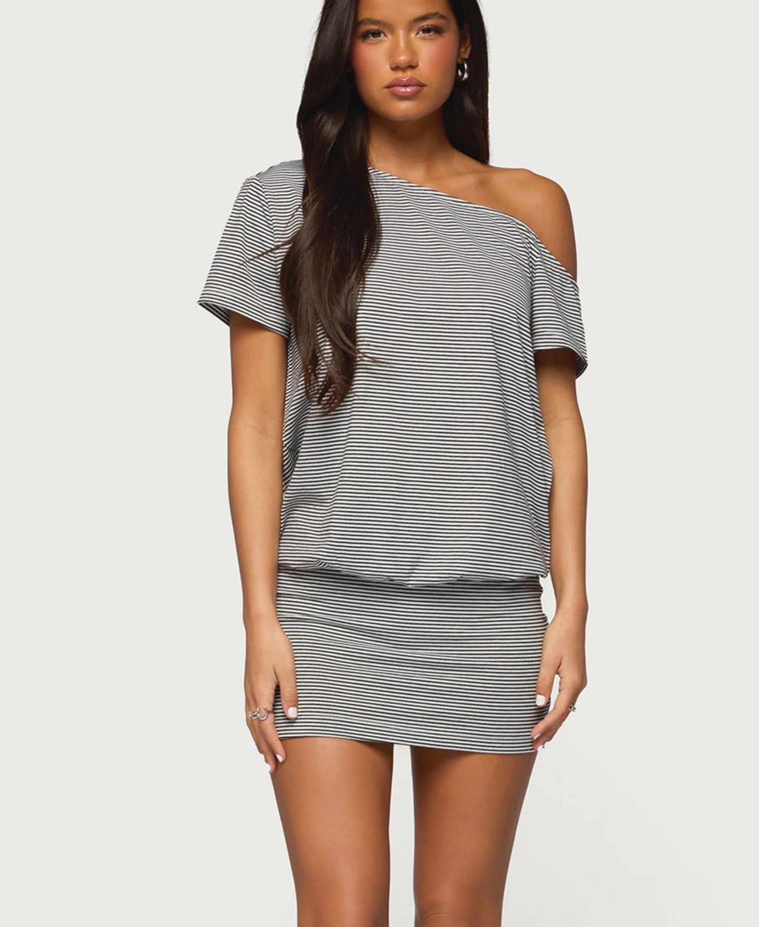 Women's Striped Off Shoulder Cutout Mini Dress