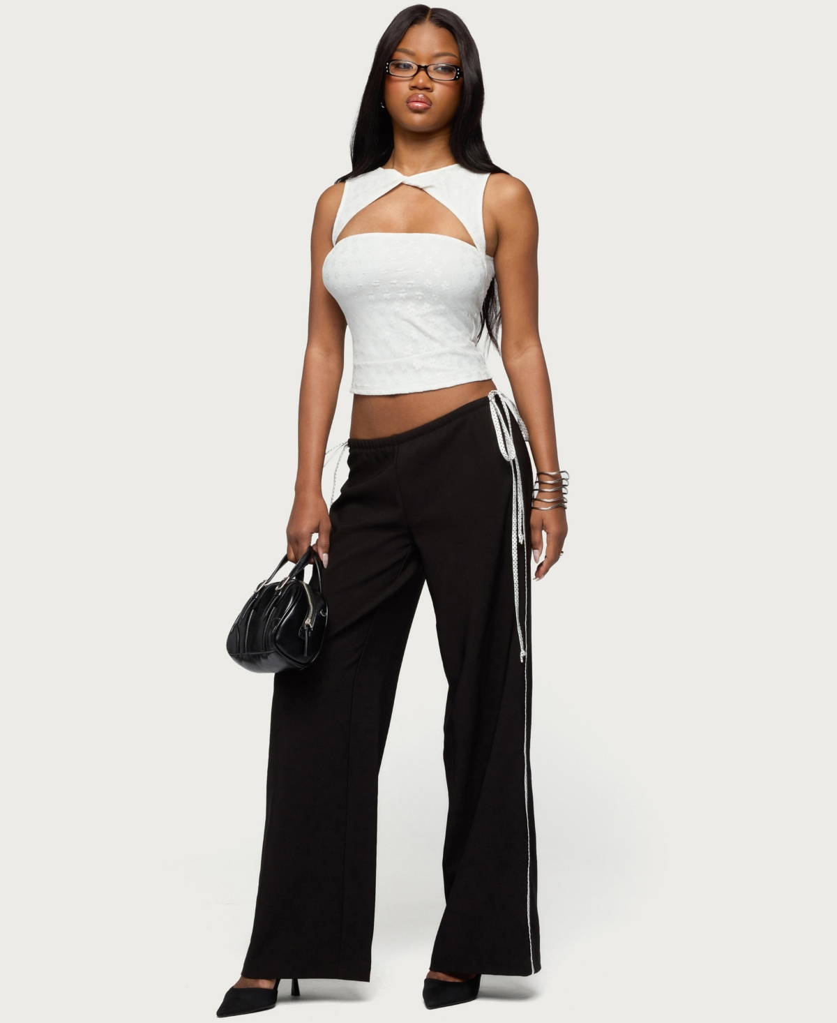 Edikted Women's Mikah Dotted Ribbon Wide Leg Pants