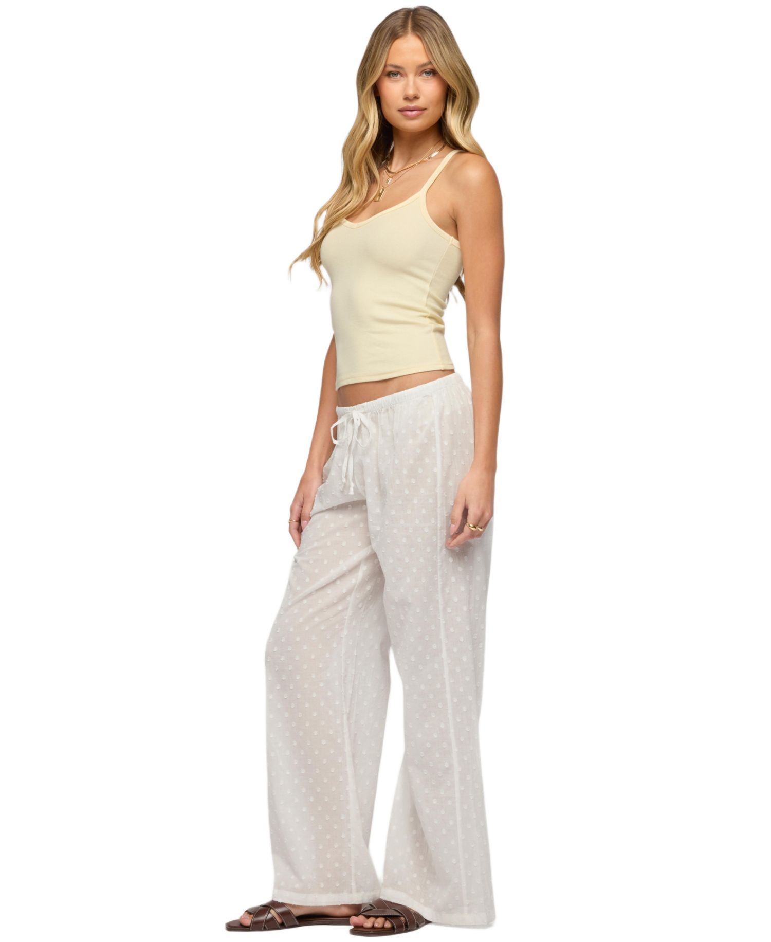 Women's Embroidered Polka Dot Sheer Cotton Pants