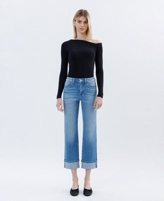 Women's High Rise Cuffed Crop Straight Jeans