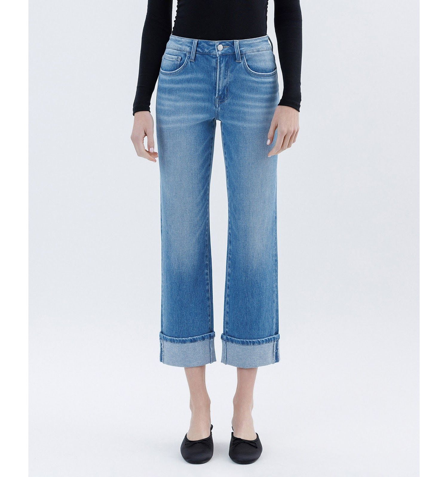 Women's High Rise Cuffed Crop Straight Jeans
