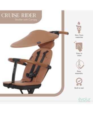 Kids Cruise Rider Stroller – Lightweight, book-fold, carry belt, padded seat & headrest, extendable backrest, 5-point harness, 45 lb limit.