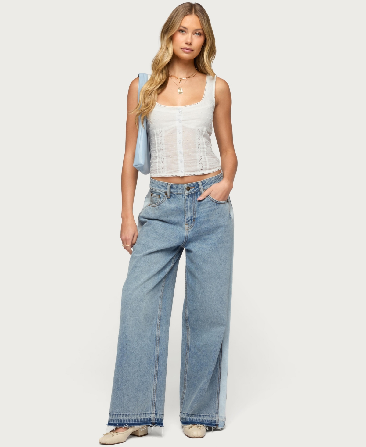 Edikted Women's Cailin Contrast Panel Low Rise Baggy Jeans