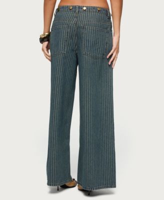 Women's Button Pinstripe Low Rise Baggy Jeans