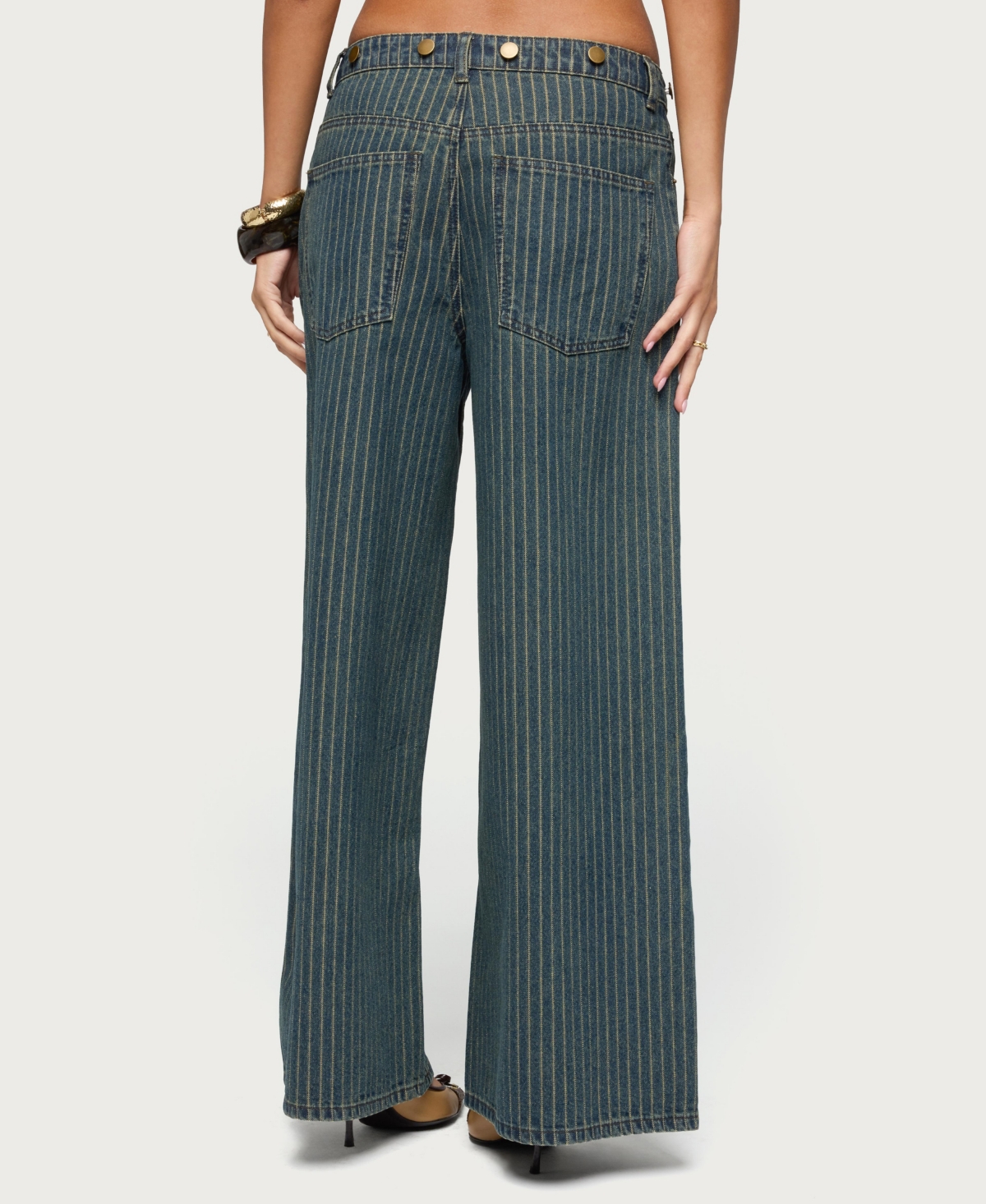 Edikted Women's Button Pinstripe Low Rise Baggy Jeans
