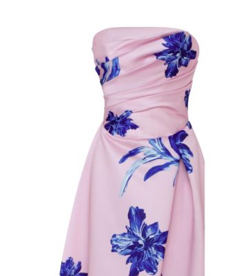 Womens Dainty pink A-line maxi dress with blue-flowered pattern