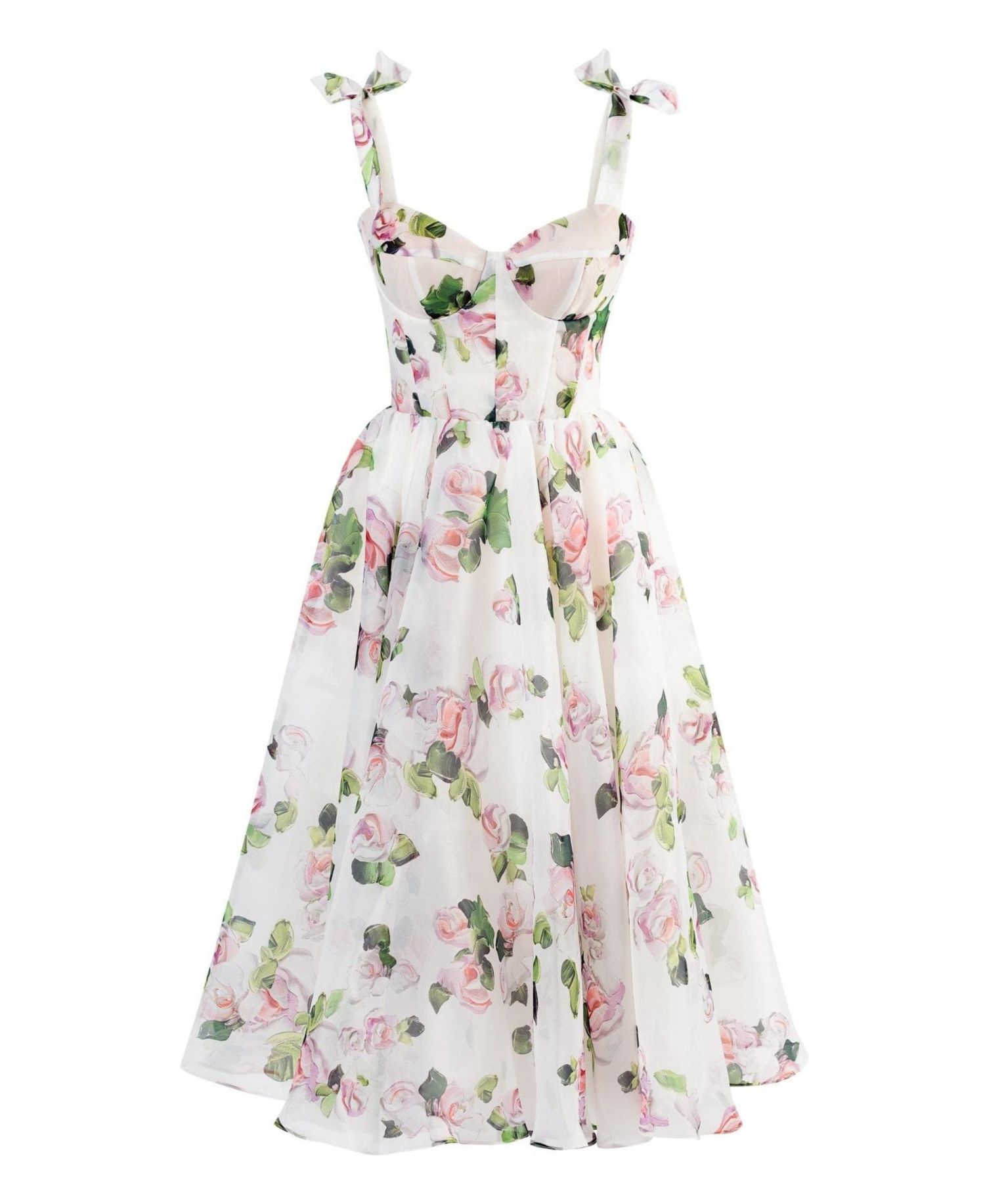 Womens Tender Floral Midi Tie-Strap Dress