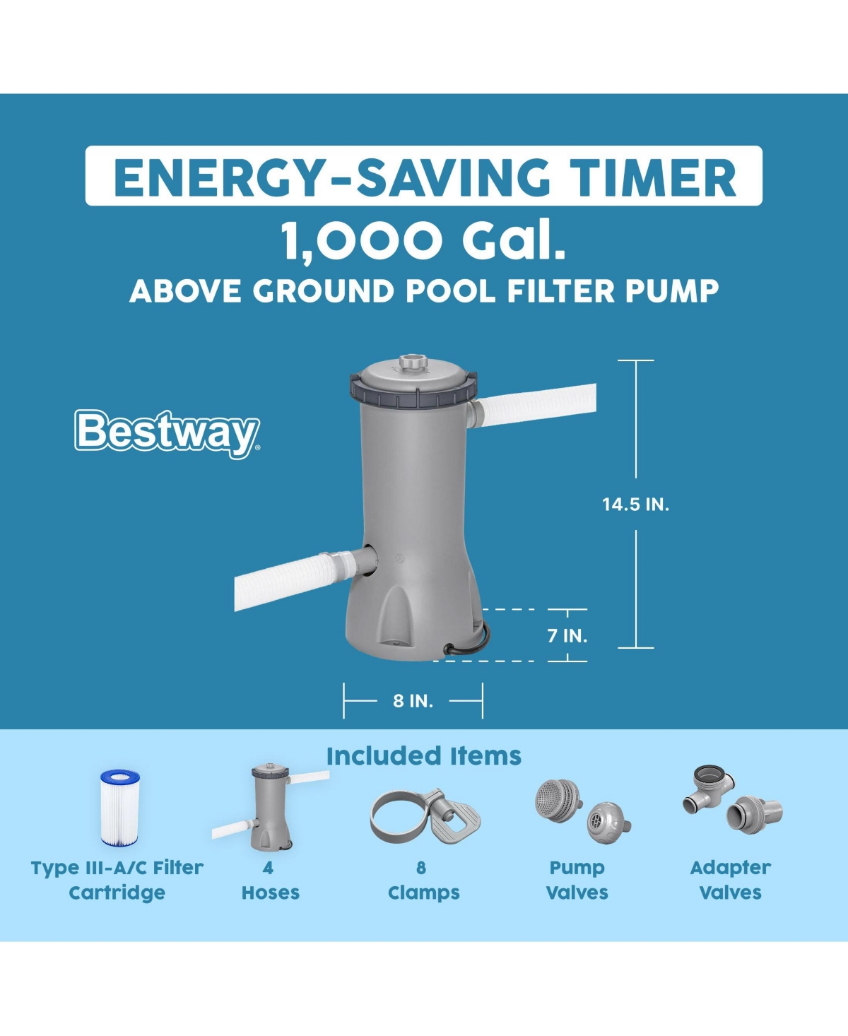Bestway Flowclear 1,000 Gallons per Hour Above Ground Swimming Pool Filter Pump