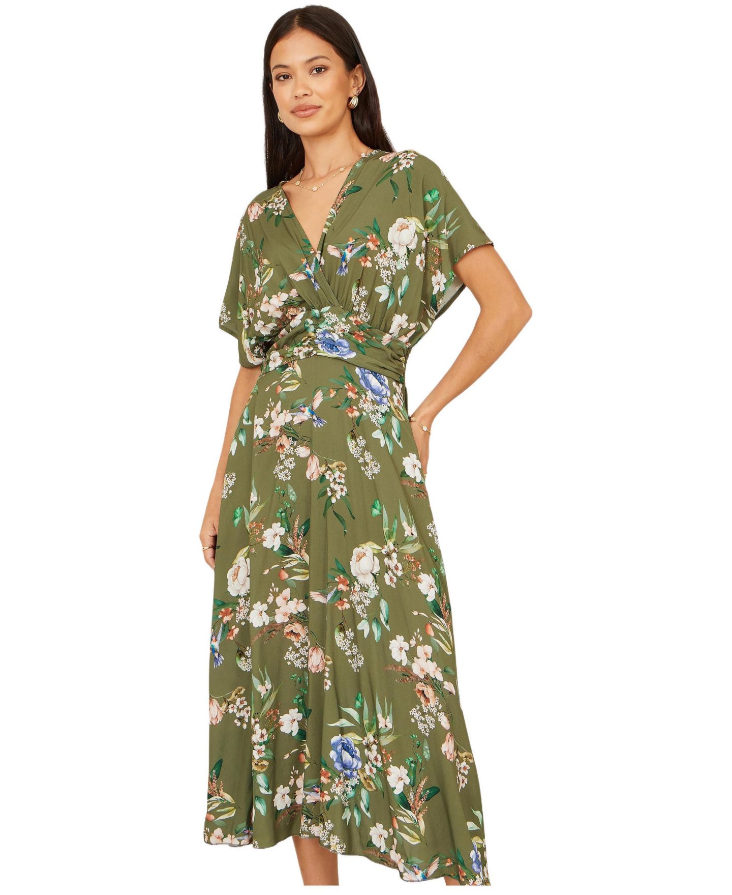 Женское платье Yumi Floral Print Midi, цвет: Шалфейный зелёный — фото 2