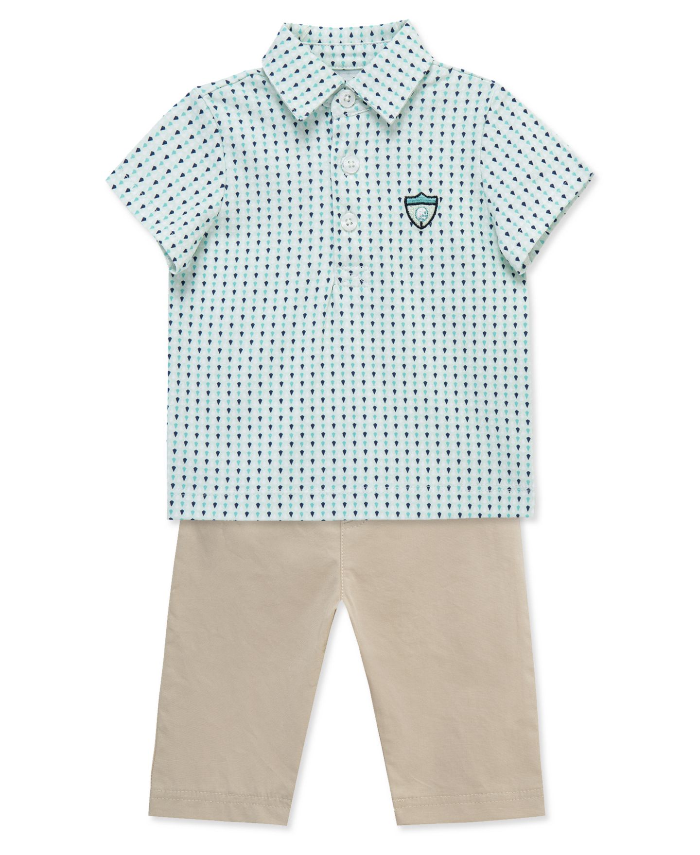 Комплект Little Me Polo Neck Shirt & Pants, 2-Piece Set для мальчиков-малышей, цвет: Светлый мятный / Бежевый — фото 3